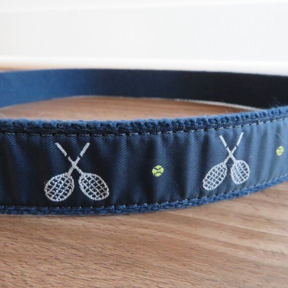 J. PRESS Tan Leather Tennis Woven Preppy Navy Belt - Men's Size 32 - Picture 5 of 14